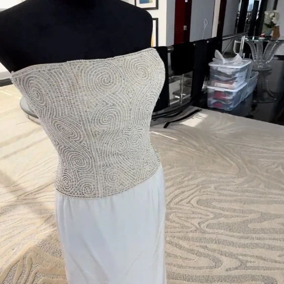 Vintage Handmade Strapless Cream Hand Beaded and pearled corset top and skirt - Picture 8 of 12